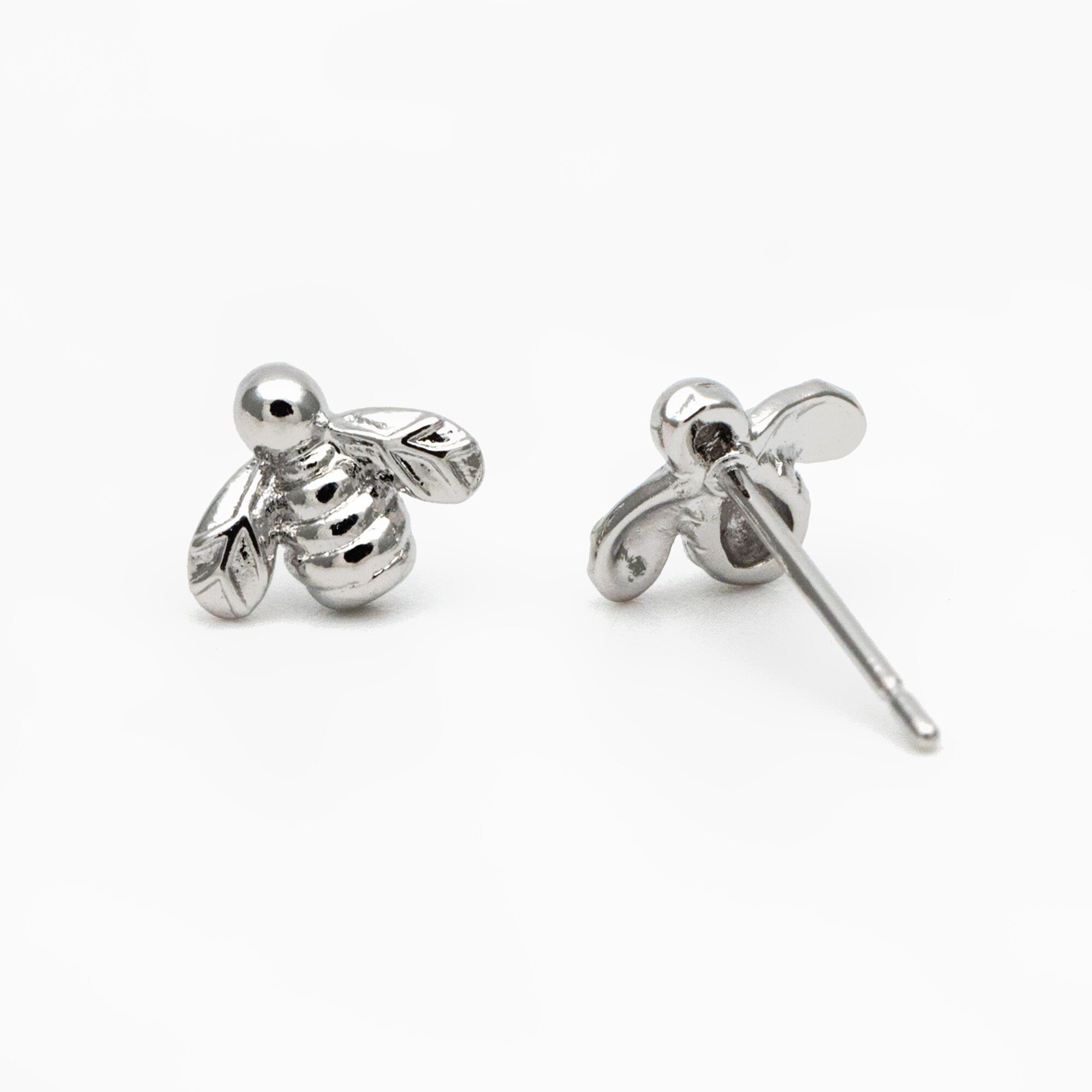 10pcs Gold/ Silver Bee Ear posts 7x8mm, Gold/ Rhodium Plated Brass Minimalist Stud Earrings (GB-3847)